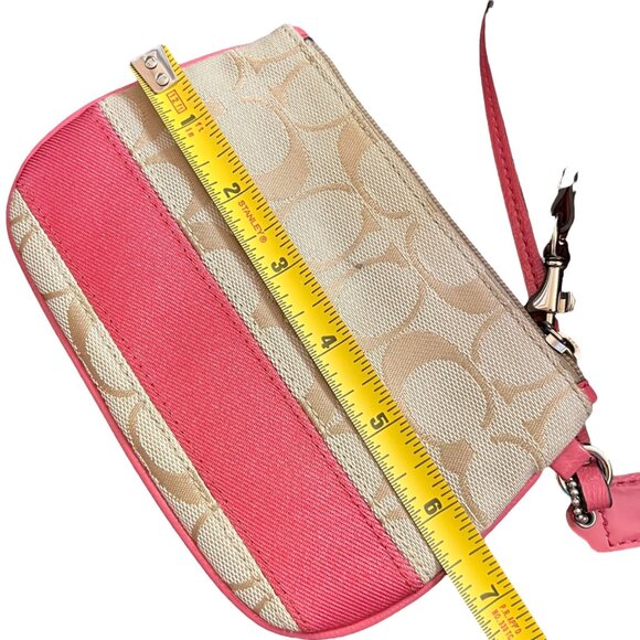 Coach Signature Beige & Pink Wristlet Bag With Zip Closure & Interior Pocket - Picture 8 of 8
